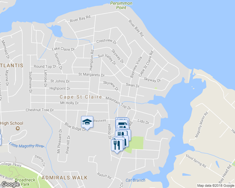 map of restaurants, bars, coffee shops, grocery stores, and more near 1047 Oak Tree Lane in Annapolis