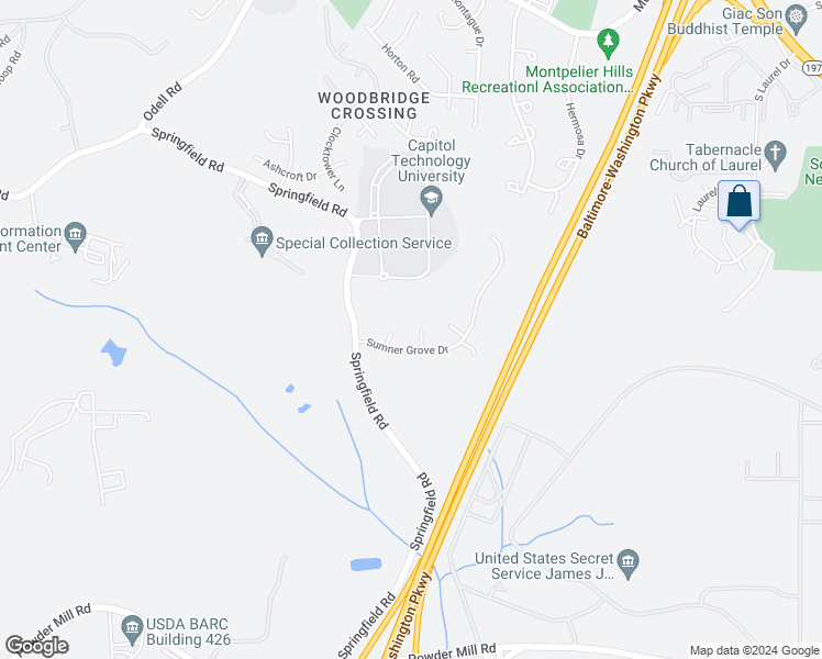 map of restaurants, bars, coffee shops, grocery stores, and more near 11204 Hickory Grove Court in Laurel