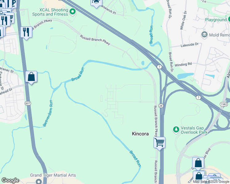 map of restaurants, bars, coffee shops, grocery stores, and more near 20719 Heron Landing Drive in Sterling