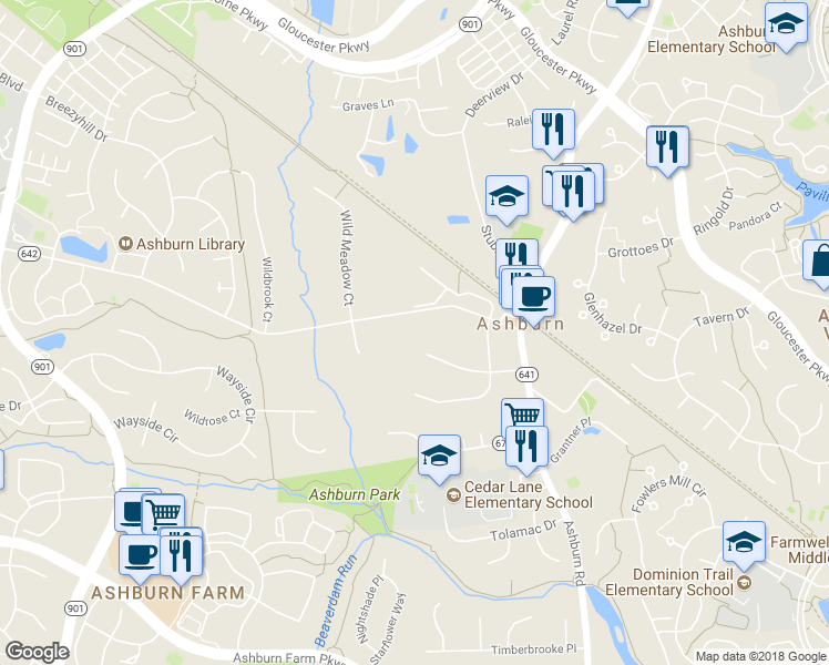map of restaurants, bars, coffee shops, grocery stores, and more near 43635 Hay Rd in Ashburn