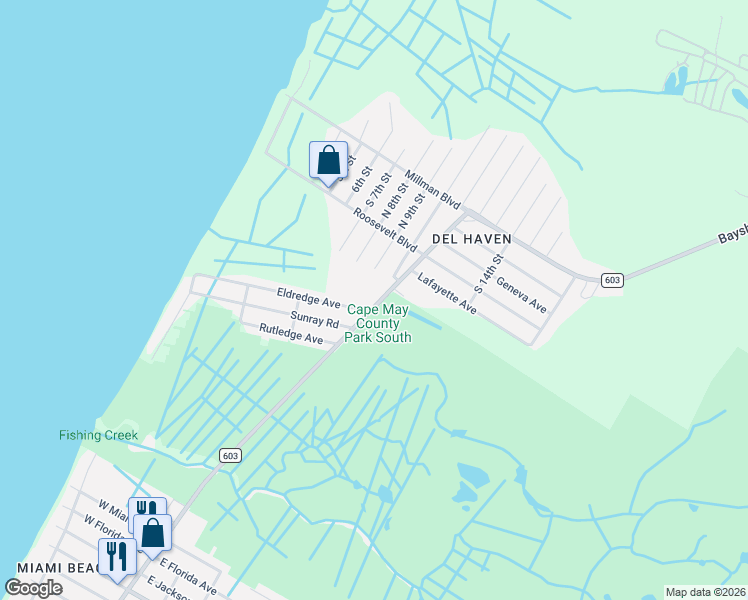 map of restaurants, bars, coffee shops, grocery stores, and more near 912 Bayshore Road in Middle Township