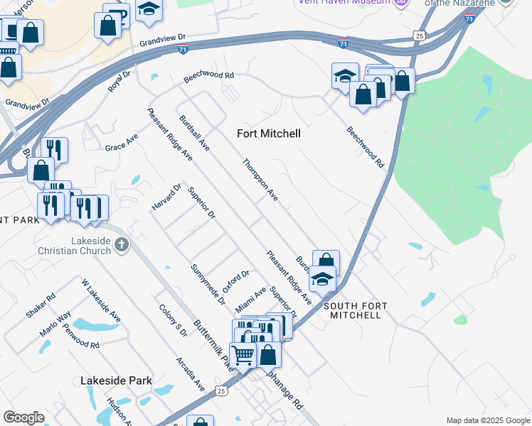 map of restaurants, bars, coffee shops, grocery stores, and more near 59 Thompson Avenue in Fort Mitchell