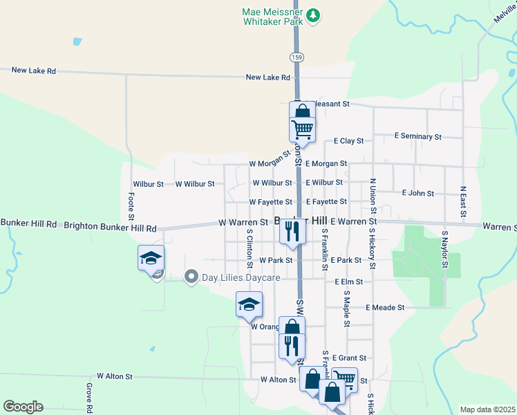 map of restaurants, bars, coffee shops, grocery stores, and more near 112 North Putnam Street in Bunker Hill