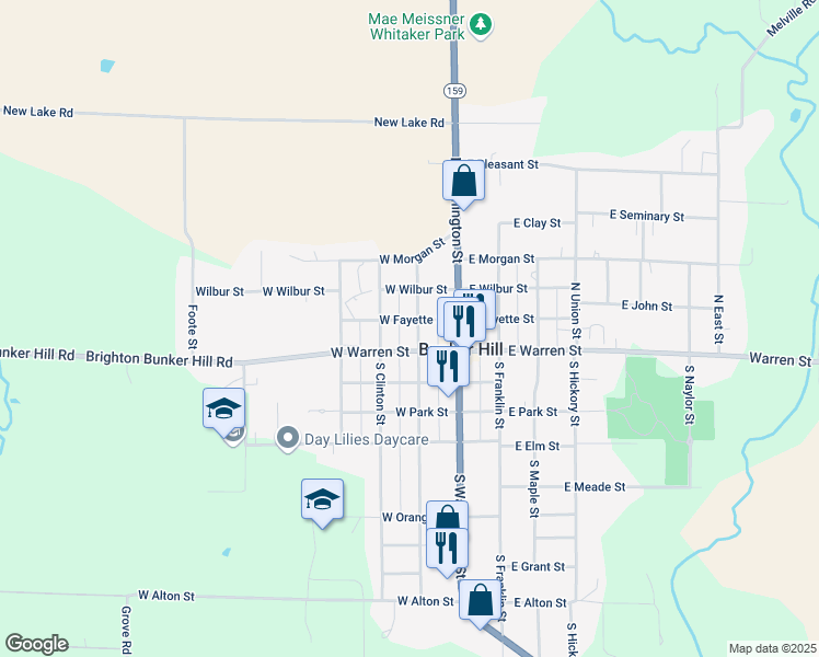 map of restaurants, bars, coffee shops, grocery stores, and more near 112 North Putnam Street in Bunker Hill