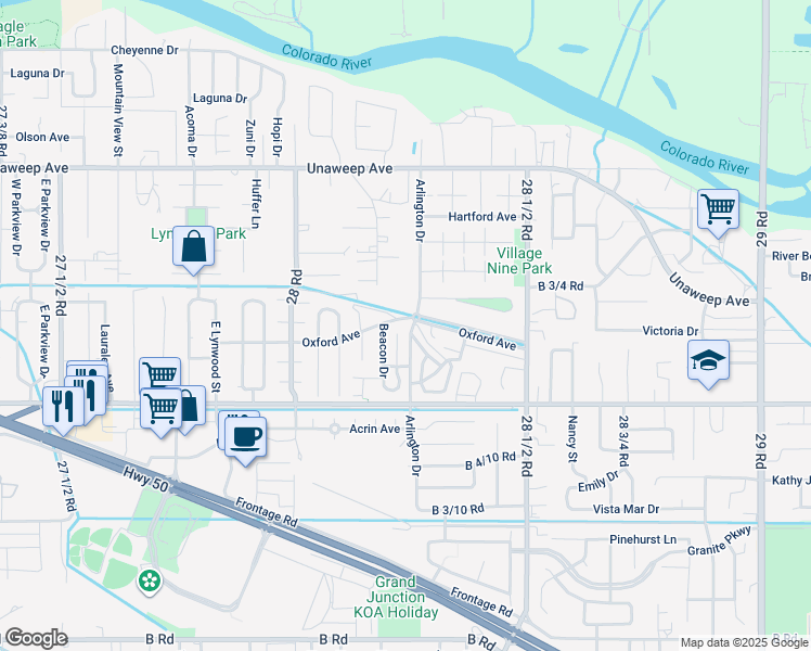 map of restaurants, bars, coffee shops, grocery stores, and more near 272 Terrace Court in Grand Junction