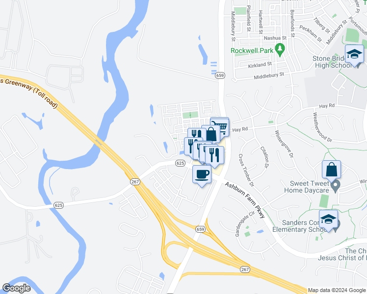 map of restaurants, bars, coffee shops, grocery stores, and more near 42725 Eildon Terrace in Ashburn