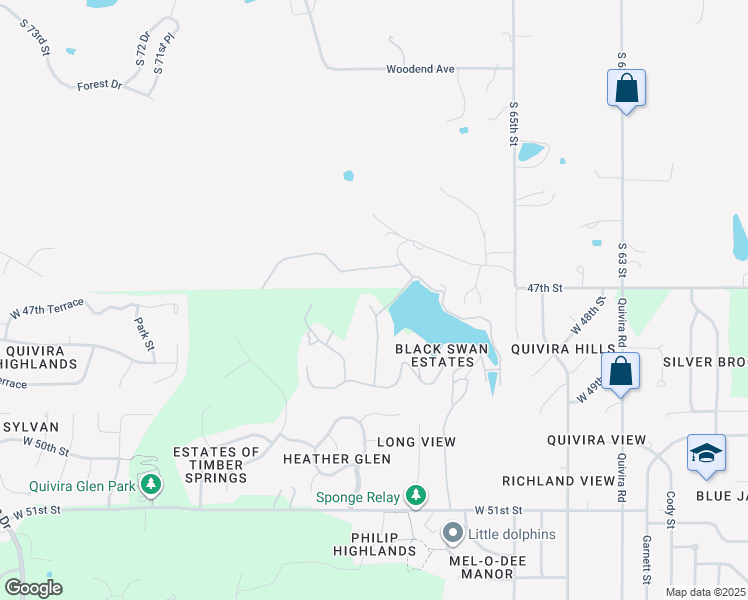 map of restaurants, bars, coffee shops, grocery stores, and more near 4710 Black Swan Drive in Shawnee