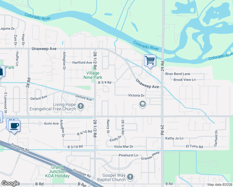 map of restaurants, bars, coffee shops, grocery stores, and more near 267 Silver Tip Way in Grand Junction