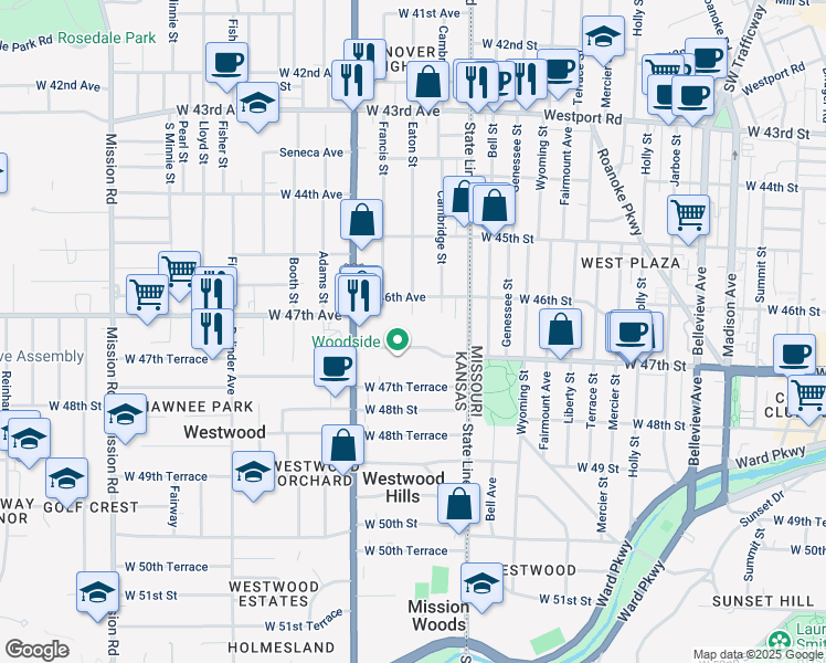 map of restaurants, bars, coffee shops, grocery stores, and more near 2000 West 47th Place in Westwood