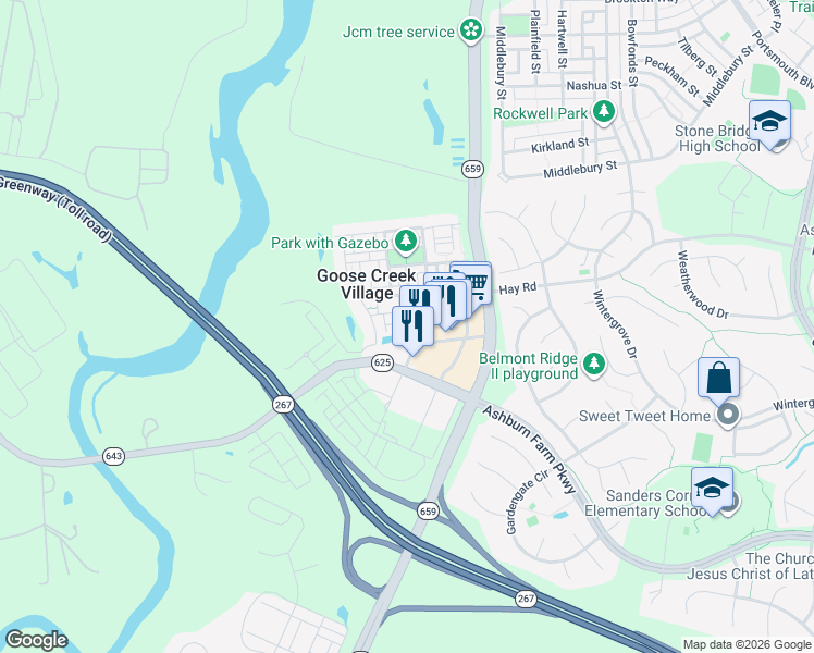 map of restaurants, bars, coffee shops, grocery stores, and more near 42753 Eildon Terrace in Ashburn