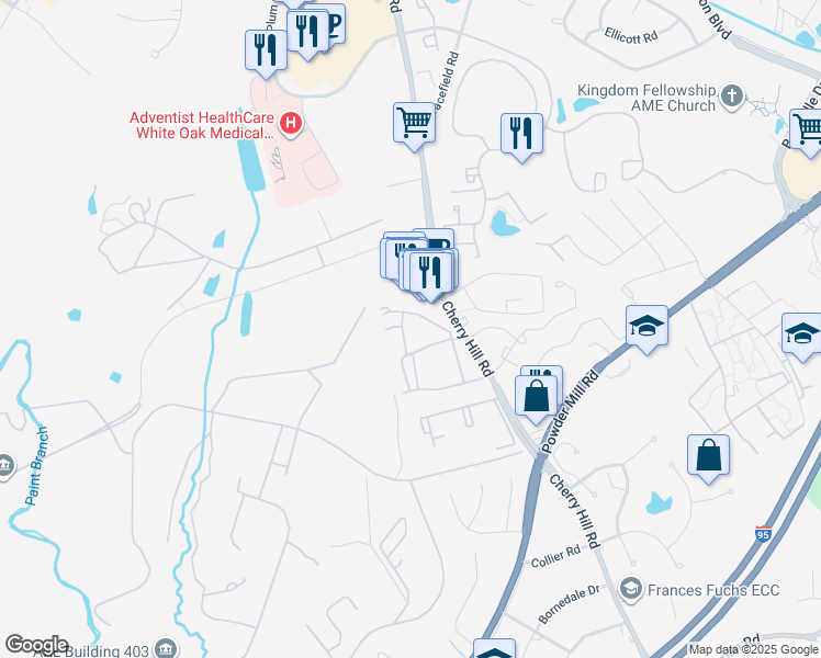 map of restaurants, bars, coffee shops, grocery stores, and more near 11374 Cherry Hill Road in Beltsville