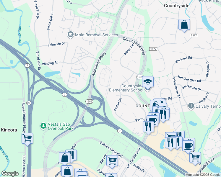 map of restaurants, bars, coffee shops, grocery stores, and more near 20656 Sutherlin Place in Sterling