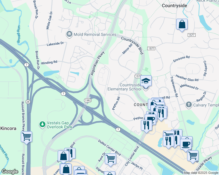 map of restaurants, bars, coffee shops, grocery stores, and more near 20656 Sutherlin Place in Sterling