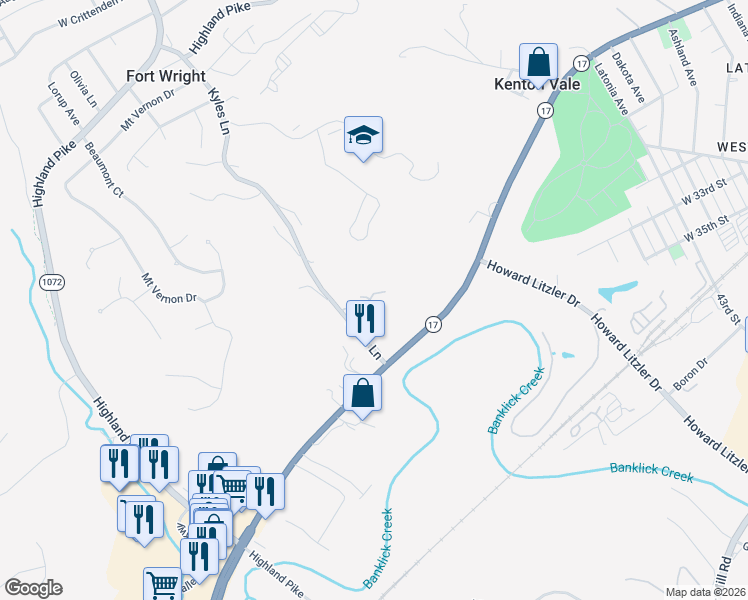 map of restaurants, bars, coffee shops, grocery stores, and more near 3299 Lookout Valley Drive in Covington