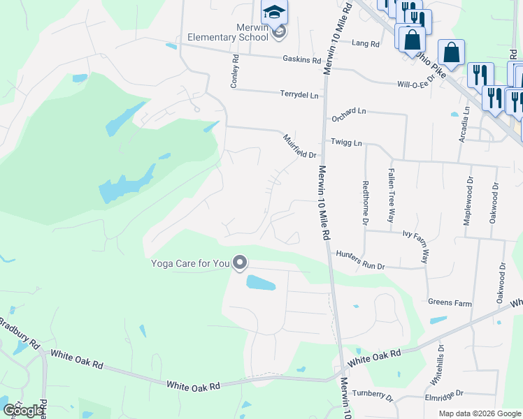 map of restaurants, bars, coffee shops, grocery stores, and more near 3634 Parfore Court in Cincinnati