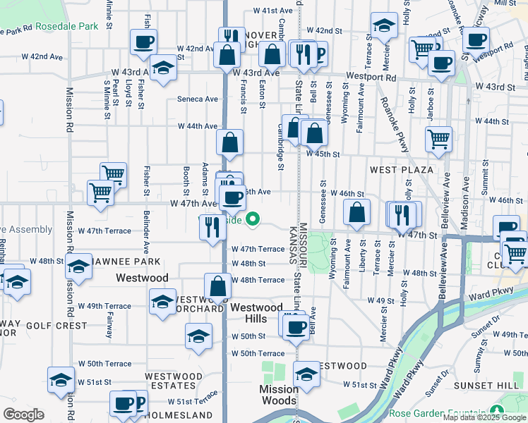 map of restaurants, bars, coffee shops, grocery stores, and more near 2000 West 47th Place in Westwood