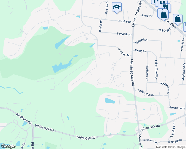 map of restaurants, bars, coffee shops, grocery stores, and more near 994 Castlebay Drive in Cincinnati