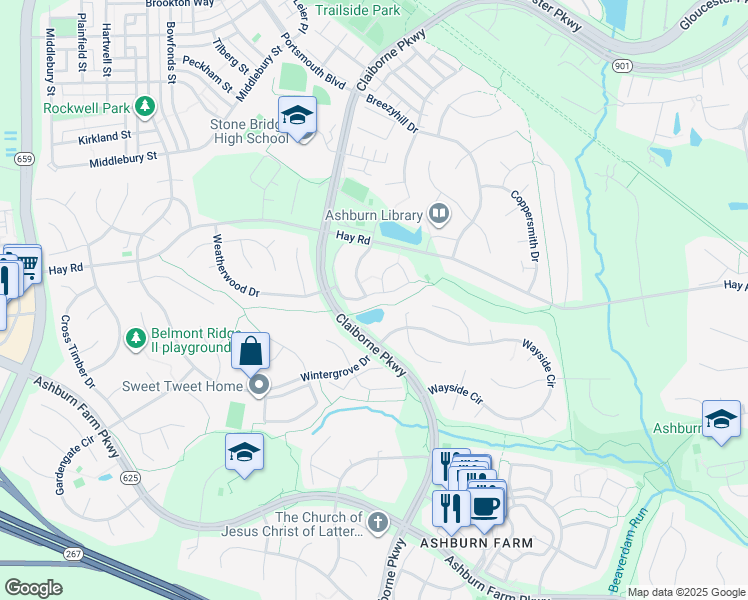 map of restaurants, bars, coffee shops, grocery stores, and more near 43277 Chokeberry Square in Ashburn