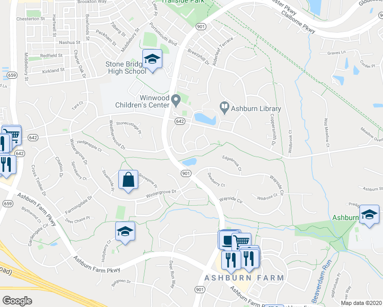 map of restaurants, bars, coffee shops, grocery stores, and more near 43277 Chokeberry Square in Ashburn