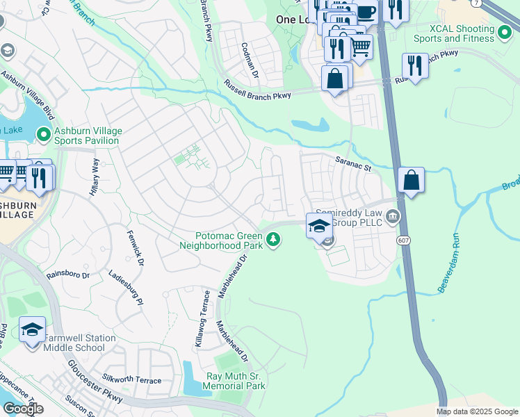 map of restaurants, bars, coffee shops, grocery stores, and more near 20743 Crescent Pointe Place in Ashburn