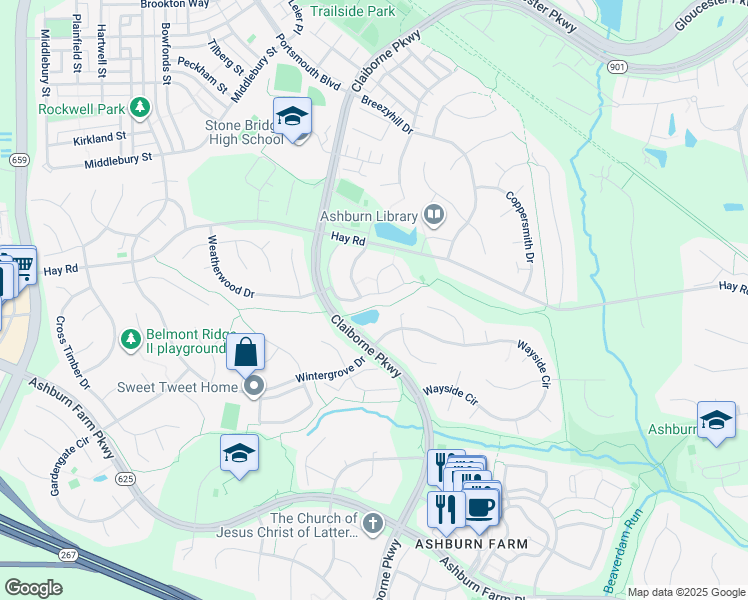 map of restaurants, bars, coffee shops, grocery stores, and more near 43281 Chokeberry Square in Ashburn