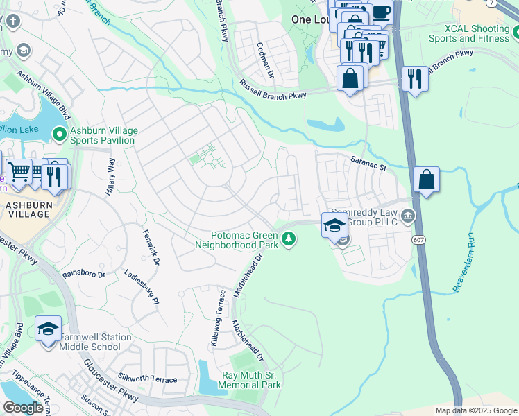 map of restaurants, bars, coffee shops, grocery stores, and more near 20722 Crescent Pointe Place in Ashburn
