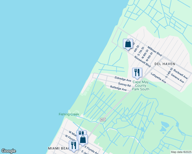 map of restaurants, bars, coffee shops, grocery stores, and more near 216 Sunray Road in Middle Township