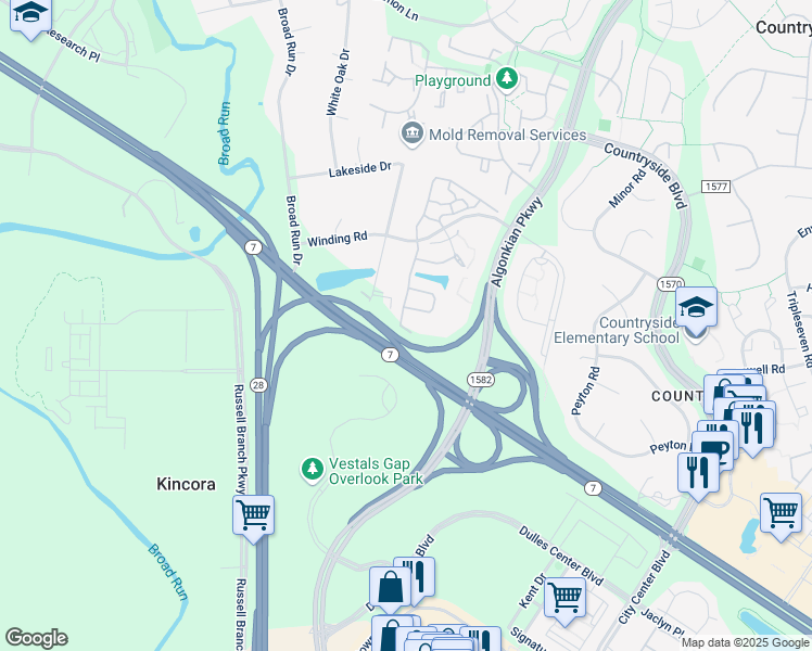 map of restaurants, bars, coffee shops, grocery stores, and more near 20664 Emerald Point Terrace in Sterling