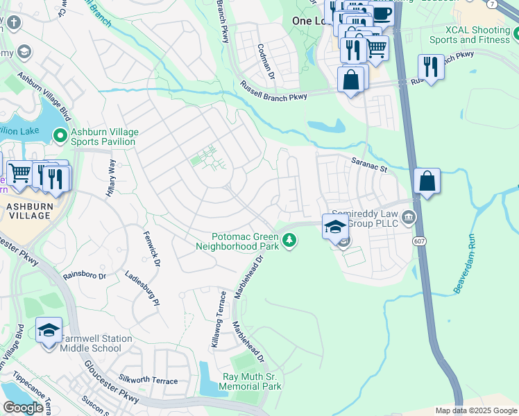 map of restaurants, bars, coffee shops, grocery stores, and more near 20722 Crescent Pointe Place in Ashburn
