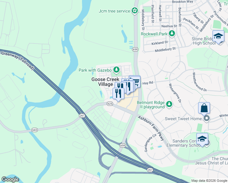 map of restaurants, bars, coffee shops, grocery stores, and more near 42691 Wardlaw Terrace in Ashburn