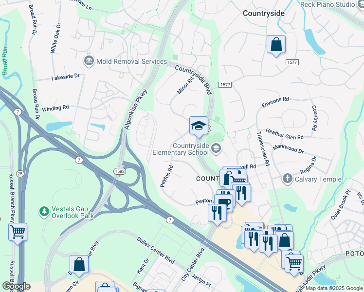 map of restaurants, bars, coffee shops, grocery stores, and more near 4 Clapham Court in Sterling