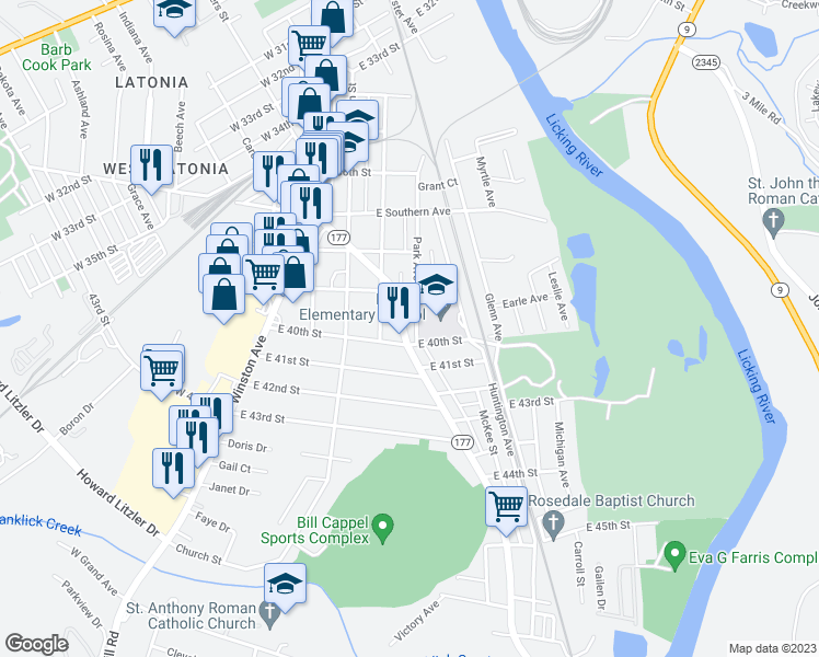 map of restaurants, bars, coffee shops, grocery stores, and more near 3926 Decoursey Avenue in Covington