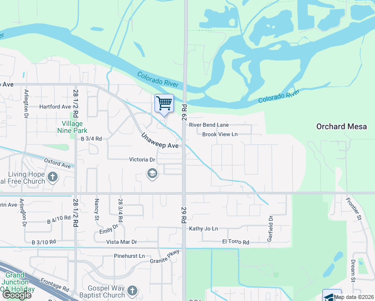 map of restaurants, bars, coffee shops, grocery stores, and more near 2904 Victoria Drive in Grand Junction