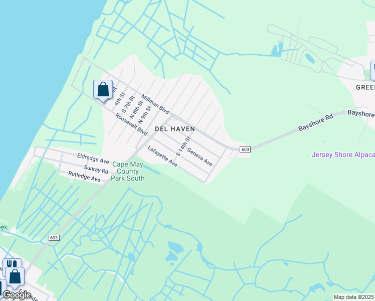 map of restaurants, bars, coffee shops, grocery stores, and more near 113 Lehigh Avenue in Villas