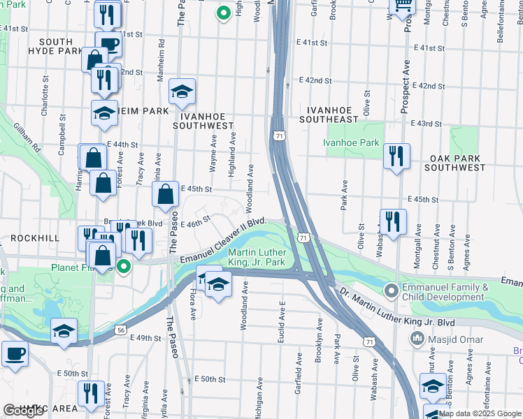 map of restaurants, bars, coffee shops, grocery stores, and more near in Kansas City