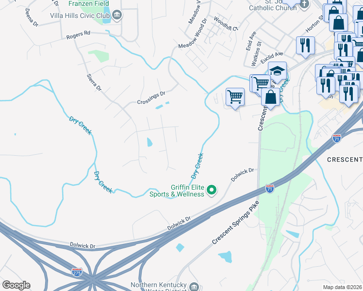 map of restaurants, bars, coffee shops, grocery stores, and more near 680 Dolwick Drive in Erlanger