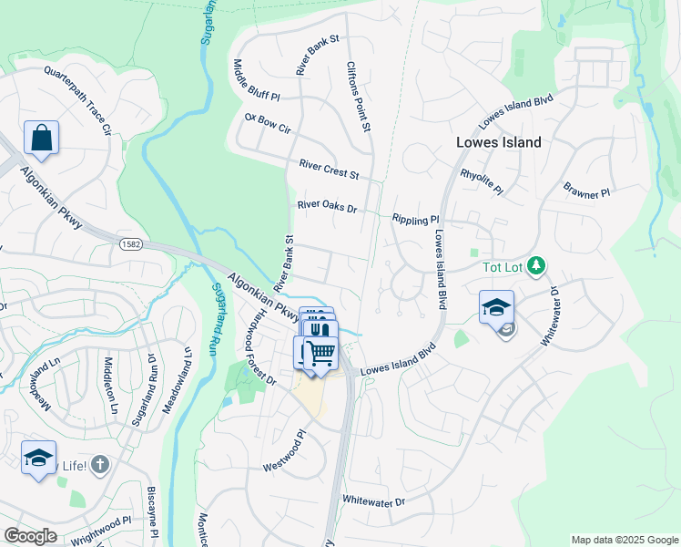map of restaurants, bars, coffee shops, grocery stores, and more near 20627 Lewins Court in Sterling