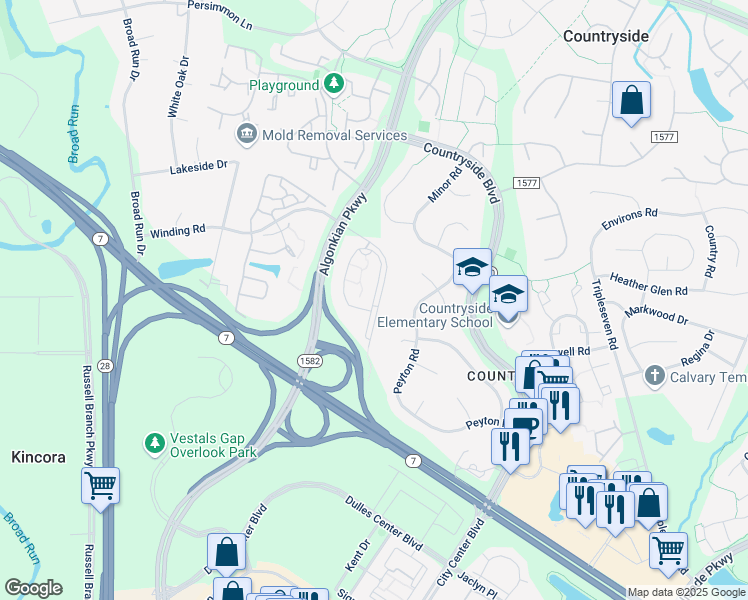 map of restaurants, bars, coffee shops, grocery stores, and more near Reserve Falls Terrace in Sterling