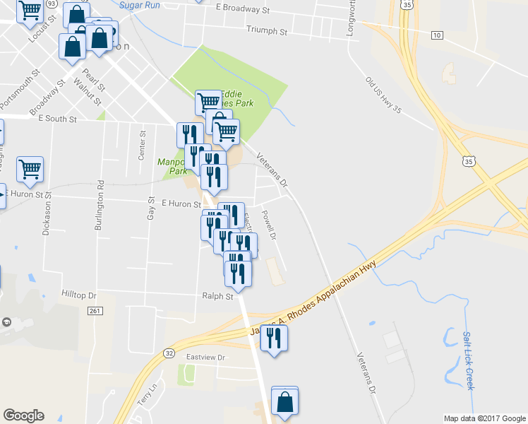map of restaurants, bars, coffee shops, grocery stores, and more near 43 Powell Drive in Jackson