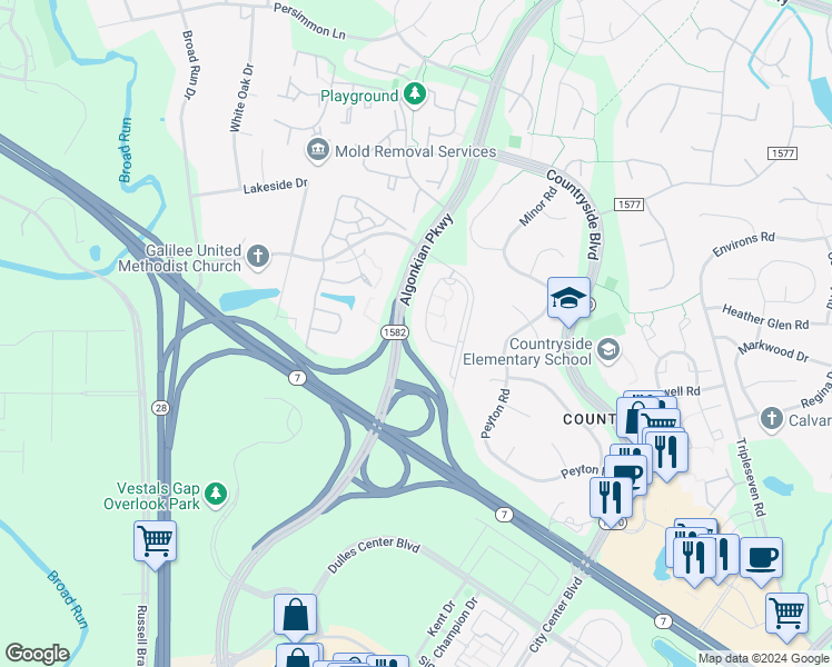 map of restaurants, bars, coffee shops, grocery stores, and more near 20532 Reserve Falls Terrace in Potomac Falls