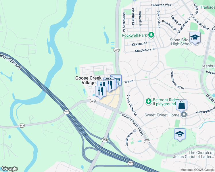 map of restaurants, bars, coffee shops, grocery stores, and more near 42773 Hay Road in Ashburn