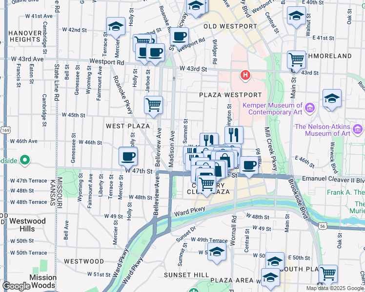 map of restaurants, bars, coffee shops, grocery stores, and more near in Kansas City