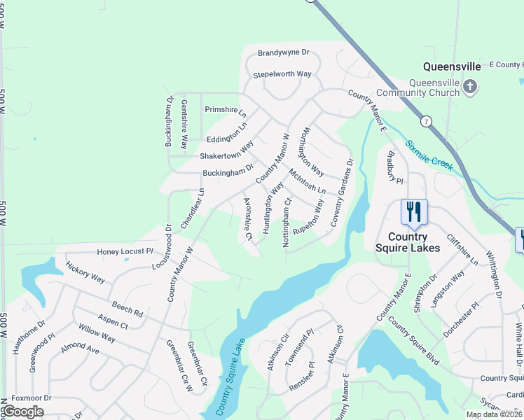 map of restaurants, bars, coffee shops, grocery stores, and more near 2253 Huntingdon Way in North Vernon