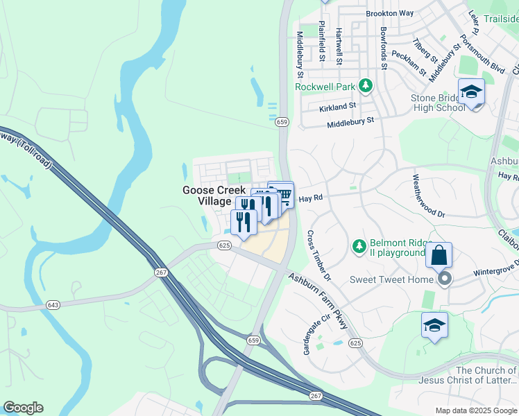 map of restaurants, bars, coffee shops, grocery stores, and more near 42773 Hay Road in Ashburn
