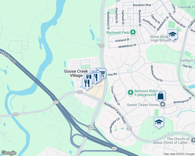 map of restaurants, bars, coffee shops, grocery stores, and more near 42793 Hay Road in Ashburn