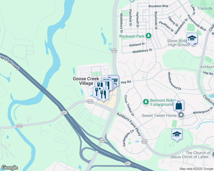 map of restaurants, bars, coffee shops, grocery stores, and more near 42783 Hay Road in Ashburn