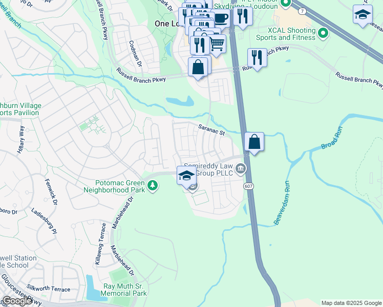 map of restaurants, bars, coffee shops, grocery stores, and more near 44665 Collingdale Terrace in Ashburn