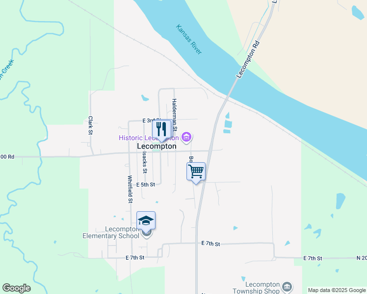 map of restaurants, bars, coffee shops, grocery stores, and more near 620 East Woodson Avenue in Lecompton