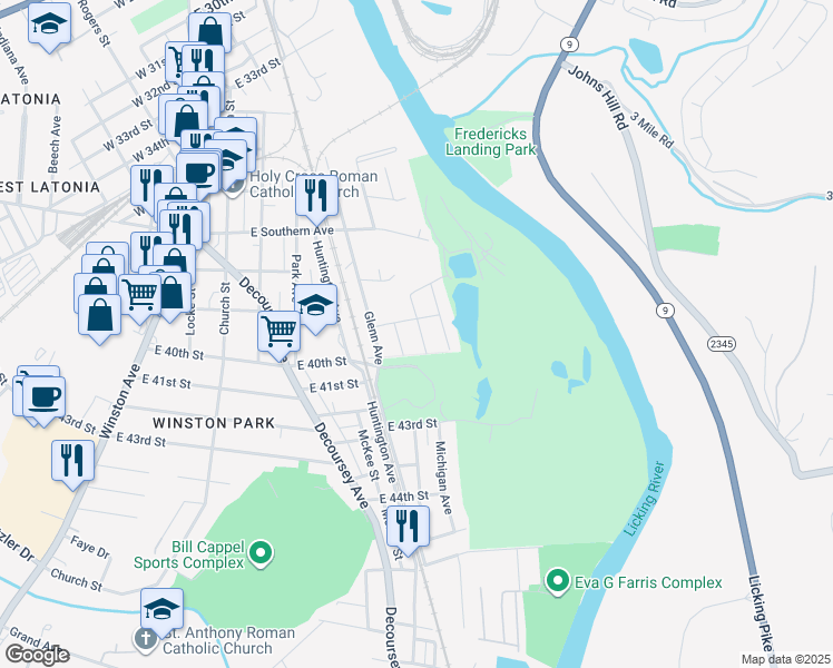 map of restaurants, bars, coffee shops, grocery stores, and more near 3907 Tracy Avenue in Covington
