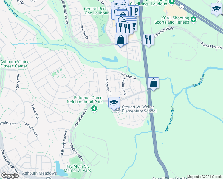 map of restaurants, bars, coffee shops, grocery stores, and more near 44695 Collingdale Terrace in Ashburn